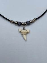 Load image into Gallery viewer, White Shark Tooth Necklace With Gray Beads