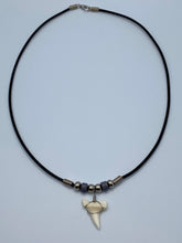 Load image into Gallery viewer, White Shark Tooth Necklace With Gray Beads