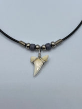 Load image into Gallery viewer, White Shark Tooth Necklace With Gray Beads