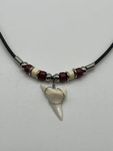 Load image into Gallery viewer, White Shark Tooth Necklace With 3 Bead Design Red and White
