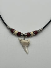 Load image into Gallery viewer, White Shark Tooth Necklace With 3 Bead Design Red and White