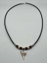 Load image into Gallery viewer, White Shark Tooth Necklace With 3 Bead Design Red and White