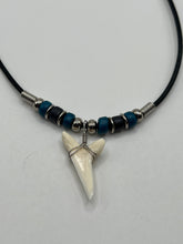Load image into Gallery viewer, White Shark Tooth Necklace With 3 Bead Design Blue and Black