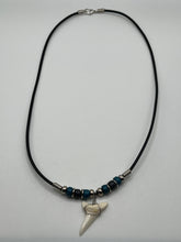 Load image into Gallery viewer, White Shark Tooth Necklace With 3 Bead Design Blue and Black