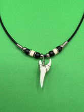 Load image into Gallery viewer, White Shark Tooth Necklace With 3 Bead Design Black and White