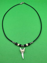 Load image into Gallery viewer, White Shark Tooth Necklace With 3 Bead Design Black and White