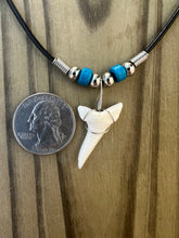 Load image into Gallery viewer, White Shark Tooth Necklace With Light Blue Beads
