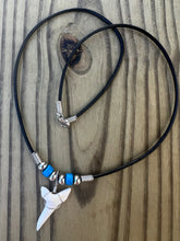 Load image into Gallery viewer, White Shark Tooth Necklace With Light Blue Beads
