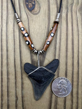 Load image into Gallery viewer, 2 3/16 inch Fossilized Megalodon Shark Tooth Necklace featuring Brown Bones with White Dots
