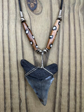 Load image into Gallery viewer, 2 3/16 inch Fossilized Megalodon Shark Tooth Necklace featuring Brown Bones with White Dots
