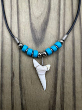 Load image into Gallery viewer, White Shark Tooth Necklace With 3 Turquoise Bead Design
