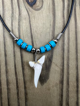 Load image into Gallery viewer, White Shark Tooth Necklace With 3 Turquoise Bead Design
