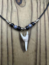 Load image into Gallery viewer, White Shark Tooth Necklace With Black and Gray Beads

