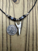 Load image into Gallery viewer, White Shark Tooth Necklace With Black and Gray Beads
