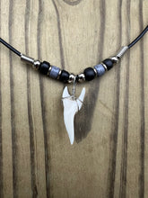 Load image into Gallery viewer, White Shark Tooth Necklace With Black and Gray Beads
