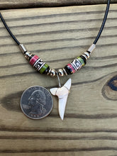 Load image into Gallery viewer, White Mako Shark Tooth Necklace With Green and Pink Peruvian Ceramic Beads
