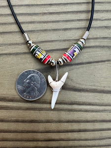 White Mako Shark Tooth Necklace With Peruvian Ceramic Beads