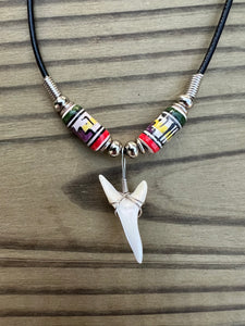 White Mako Shark Tooth Necklace With Peruvian Ceramic Beads