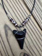 Load image into Gallery viewer, 1 13/16 inch Fossilized Megalodon Shark Tooth Necklace featuring Brown Bones With Yin and Yang Design

