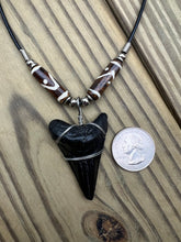 Load image into Gallery viewer, 1 13/16 inch Fossilized Megalodon Shark Tooth Necklace featuring Brown Bones With Yin and Yang Design
