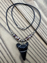 Load image into Gallery viewer, 1 13/16 inch Fossilized Megalodon Shark Tooth Necklace featuring Brown Bones With Yin and Yang Design
