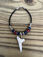 Load image into Gallery viewer, White Shark Tooth Bracelet With Blue and Red Beads
