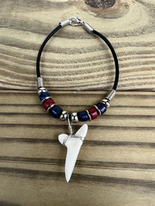 White Shark Tooth Bracelet With Blue and Red Beads