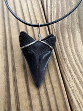 Load image into Gallery viewer, 1 15/16-Inch Fossilized Megalodon Shark Tooth Necklace – Dark Enamel Blade
