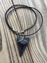 Load image into Gallery viewer, 1 15/16-Inch Fossilized Megalodon Shark Tooth Necklace – Dark Enamel Blade
