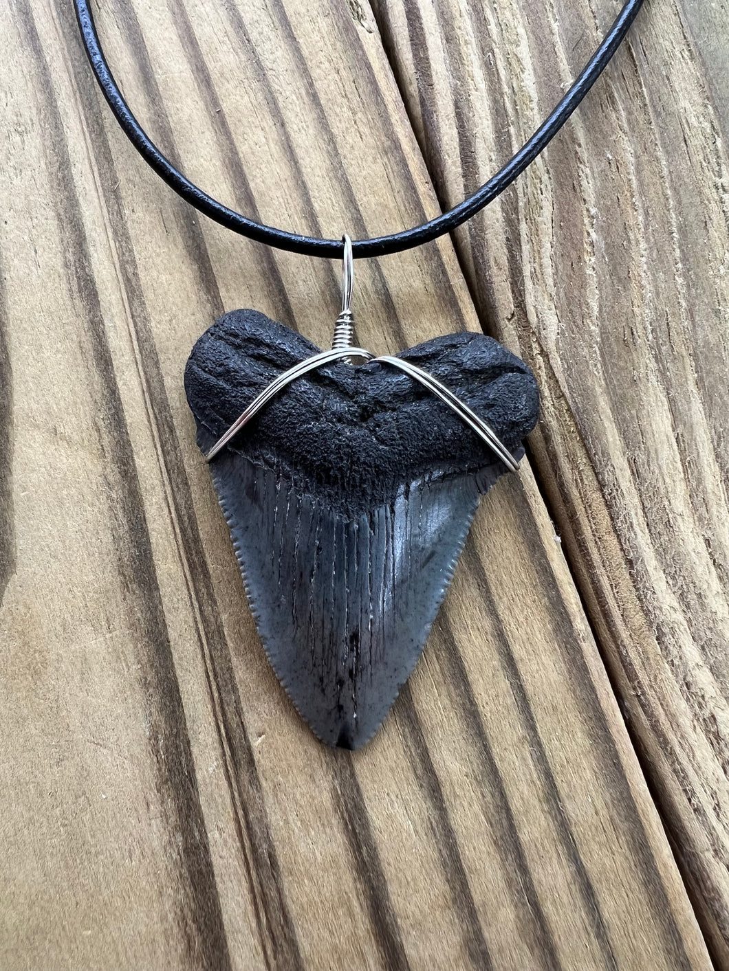 Fossilized 1 15/16-Inch Megalodon Shark Tooth Necklace – Plain Cord
