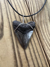 Load image into Gallery viewer, Fossilized 2-1/16 Inch Megalodon Shark Tooth Necklace – Dark Enamel Finish
