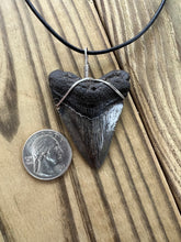 Load image into Gallery viewer, Fossilized 2-1/16 Inch Megalodon Shark Tooth Necklace – Dark Enamel Finish
