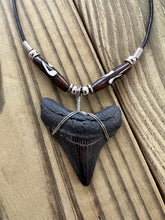 Load image into Gallery viewer, Fossilized 1 15/16 Megalodon Shark Tooth Necklace With Ying Yang Bone Beads
