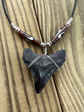Load image into Gallery viewer, Fossilized 1 15/16 Megalodon Shark Tooth Necklace With Ying Yang Bone Beads
