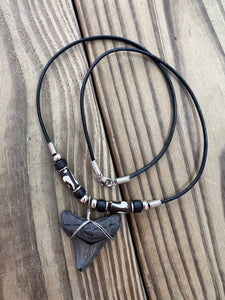1 1/2 Inch Angustiden Shark Tooth Necklace with Black and Brown Beads