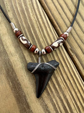 Load image into Gallery viewer, Fossilized Mako Shark Tooth Necklace 1 7/16 Inches Mako with Beads
