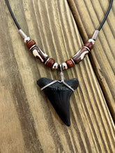 Load image into Gallery viewer, Fossilized Mako Shark Tooth Necklace 1 7/16 Inches Mako with Beads
