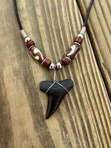Fossilized Mako Shark Tooth Necklace 1 7/16 Inche Mako