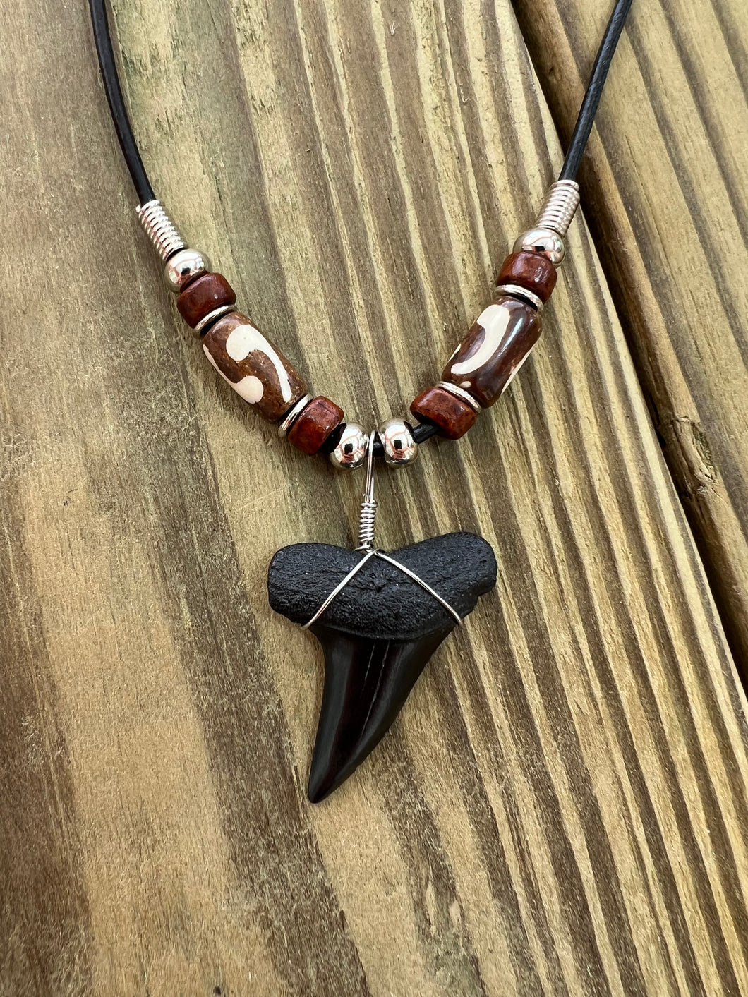 Fossilized Mako Shark Tooth Necklace 1 7/16 Inche Mako