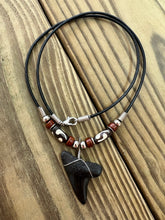 Load image into Gallery viewer, 1 7/16 Inch Mako Shark Tooth Necklace with Brown Clay and Bone Beads
