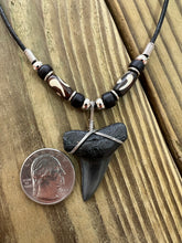 Load image into Gallery viewer, 1 1/2 Inch Mako Shark Tooth Necklace with Black and Brown Beads
