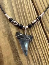 Load image into Gallery viewer, 1 1/2 Inch Mako Shark Tooth Necklace with Black and Brown Beads
