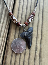 Load image into Gallery viewer, 1 7/16 Inch Fossil Mako Shark Tooth Necklace with Brown Bone and Clay Beads
