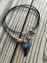Load image into Gallery viewer, 1 7/16 Inch Fossil Mako Shark Tooth Necklace with Brown Bone and Clay Beads
