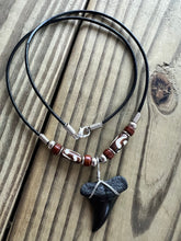Load image into Gallery viewer, 1 1/2 Inch Fossil Mako Shark Tooth Necklace with Brown Clay and Bone Beads
