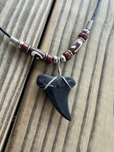 Load image into Gallery viewer, 1 1/2 Inch Fossil Mako Shark Tooth Necklace with Brown Clay and Bone Beads
