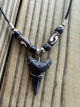 Load image into Gallery viewer, 1 7/16 Inch Fossil Mako Shark Tooth Necklace with Black and Brown Beads

