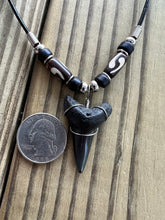 Load image into Gallery viewer, 1 7/16 Inch Fossil Mako Shark Tooth Necklace with Black and Brown Beads
