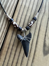 Load image into Gallery viewer, 1 7/16 Inch Fossil Mako Shark Tooth Necklace with Black and Brown Beads
