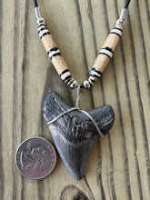 Load image into Gallery viewer, Fossil Megalodon Shark Tooth Necklace 2 1/8 Inch with Bone Beads
